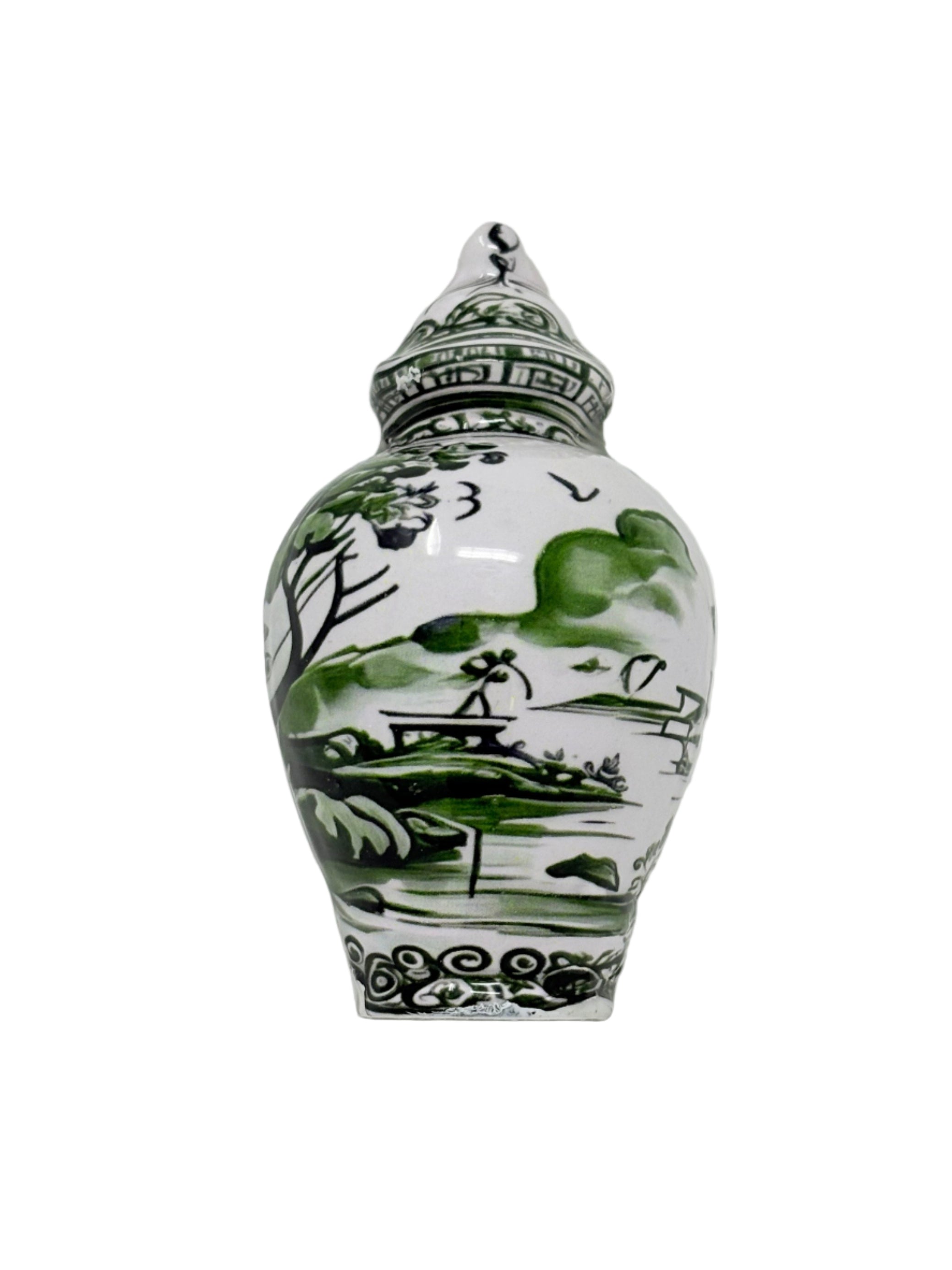 Green & White Village Scene Ginger Jar Set of 4 Napkin Ring