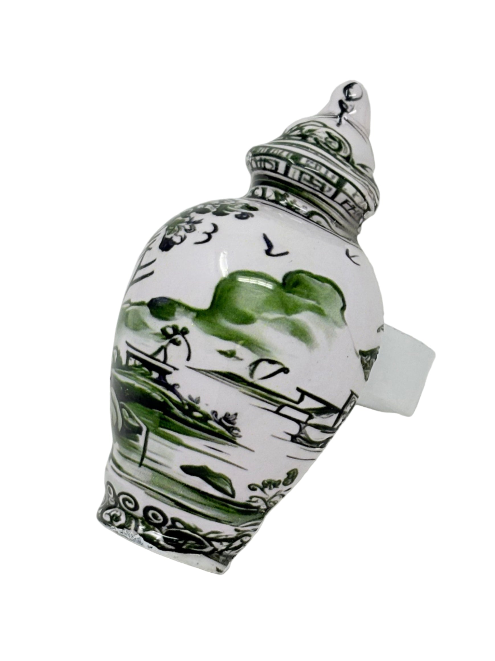 Green & White Village Scene Ginger Jar Set of 4 Napkin Ring