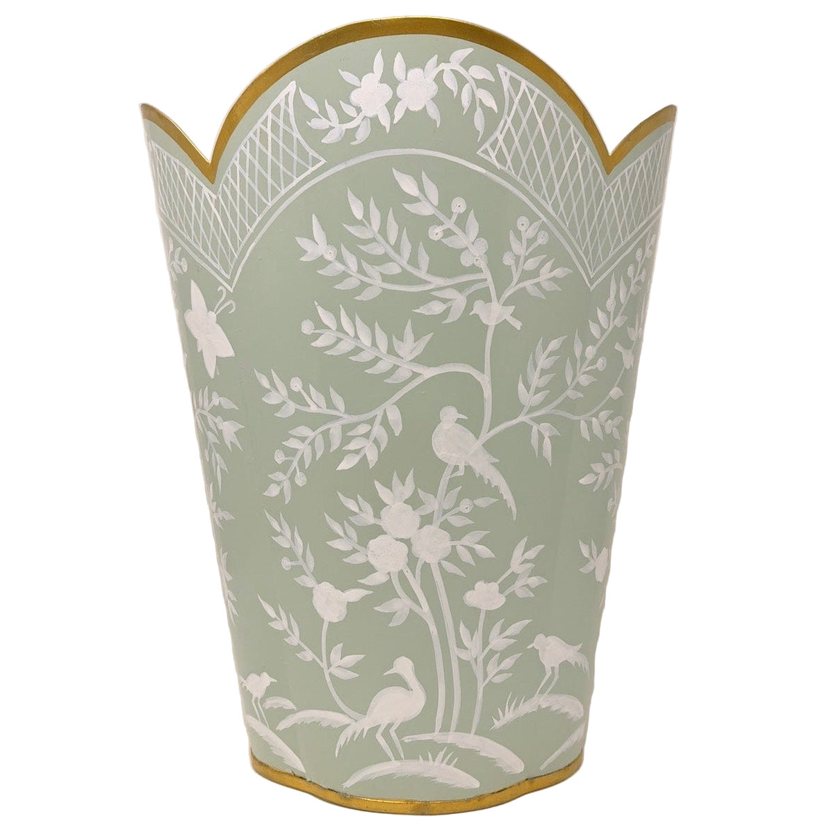 Pale Green & White Chinoiserie Wastepaper Basket