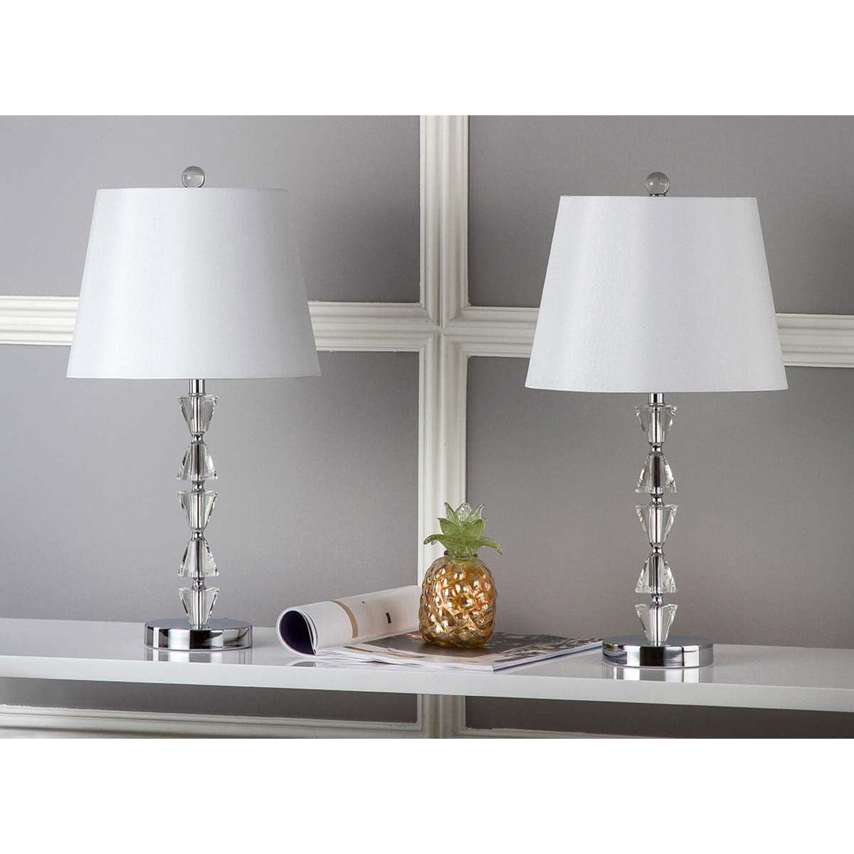Safavieh Deco 24.5 Inch H Prisms Crystal Lamp , LIT4129 - Clear / White (Set of 2)