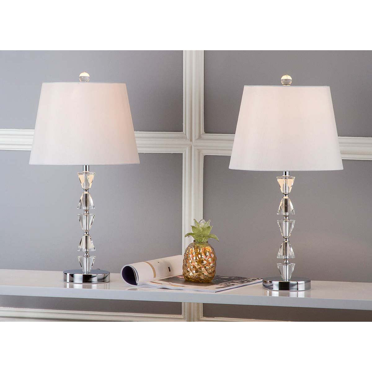 Safavieh Deco 24.5 Inch H Prisms Crystal Lamp , LIT4129 - Clear / White (Set of 2)