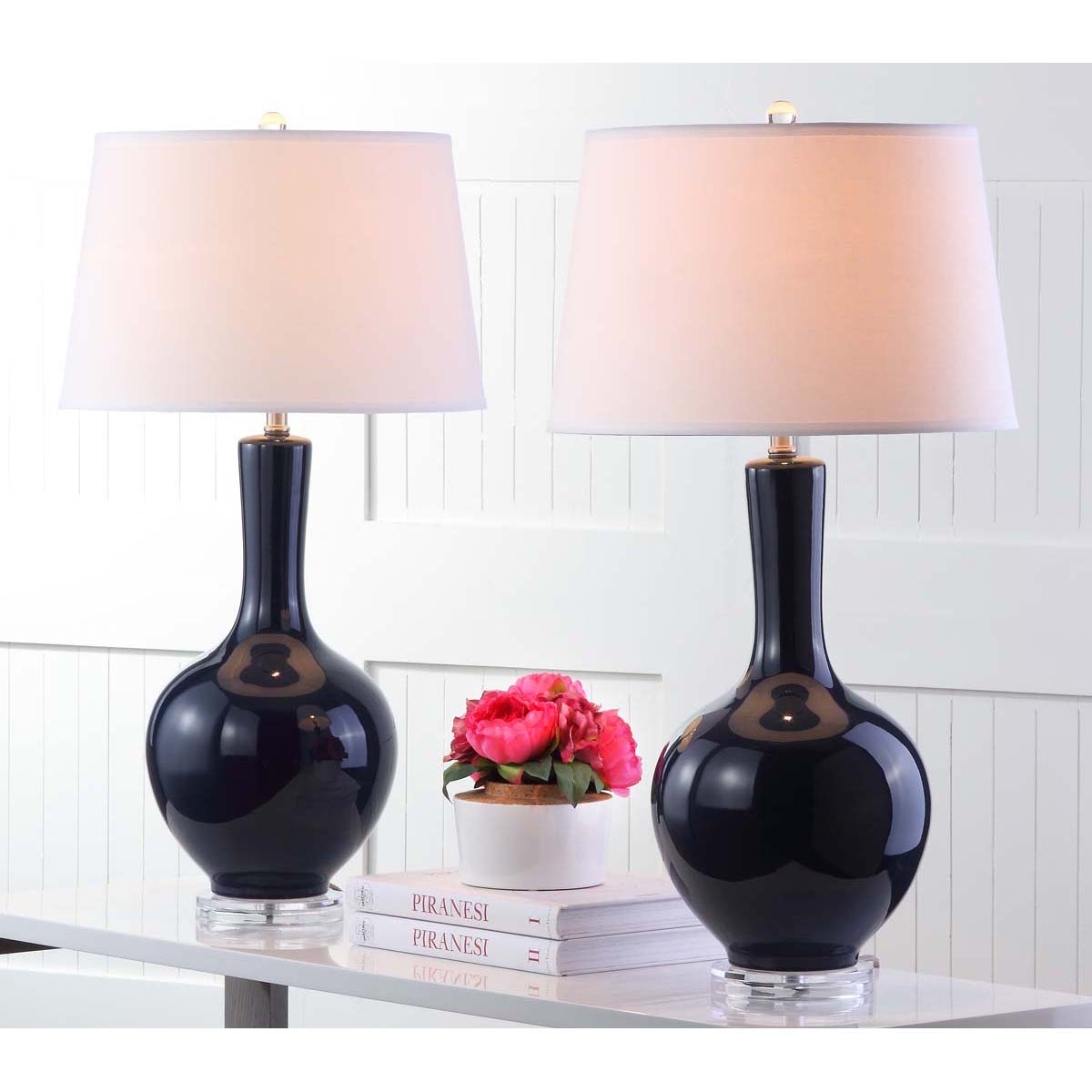 Safavieh Blanche 32 Inch H Gourd Lamp, LIT4148 - Navy (Set of 2)