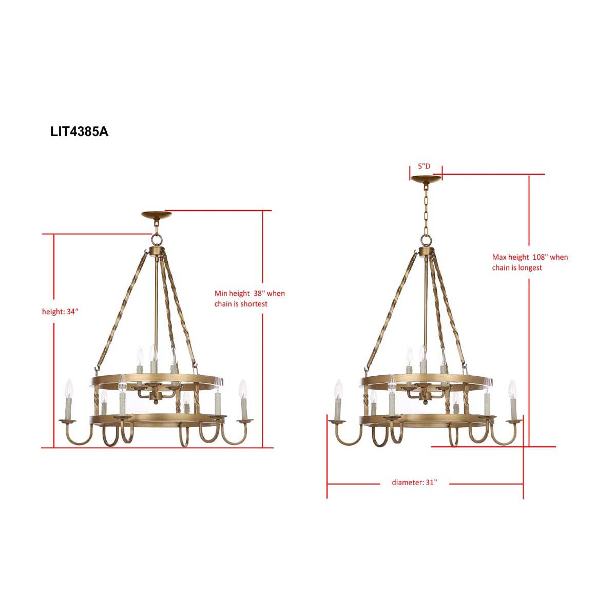Safavieh Crowley 31 Inch Dia Adjustable Chandelier, LIT4385 - Gold