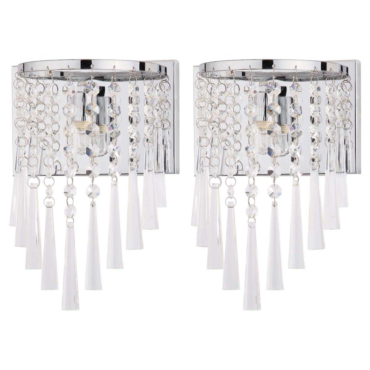 Tilly Chrome 10 Inch H Beaded Wall Sconce (Set of 2) | Safavieh - Chrome/Clear