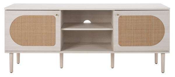Claude 2 Door 2 Shelf Media Stand, MED9610 | Safavieh - Bleached White / Natural Rattan