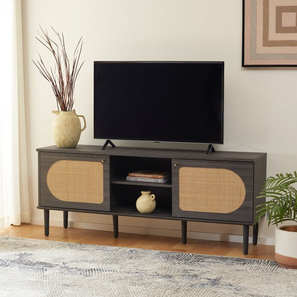 Claude 2 Door 2 Shelf Media Stand, MED9610 | Safavieh - Distressed Black
