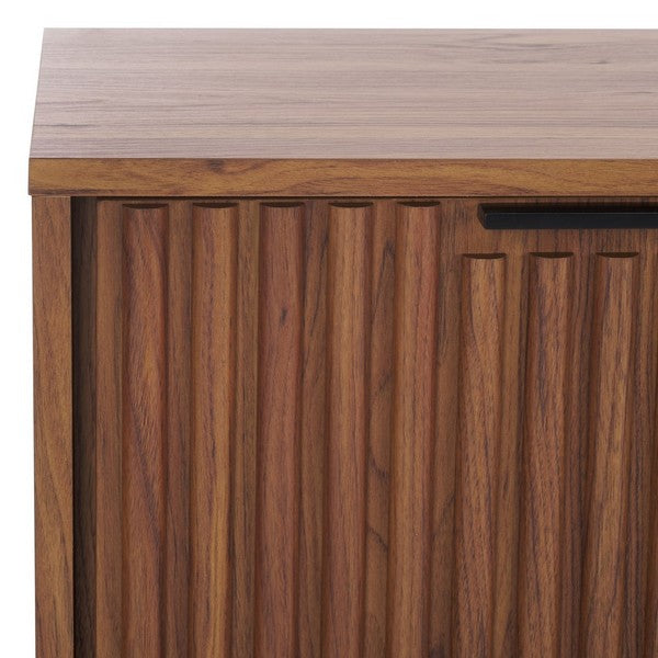 Lylia 4 Door Media Stand, MED9623 | Safavieh - Walnut / Black Legs / Black Handle