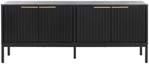 Lylia 4 Door Media Stand, MED9623 | Safavieh - Black / Black Legs / Gold Handle