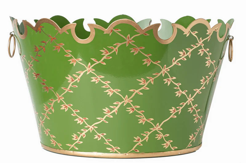 2 Stem White Orchid in Chinoiserie Trellis Planter (4 Color Planters)