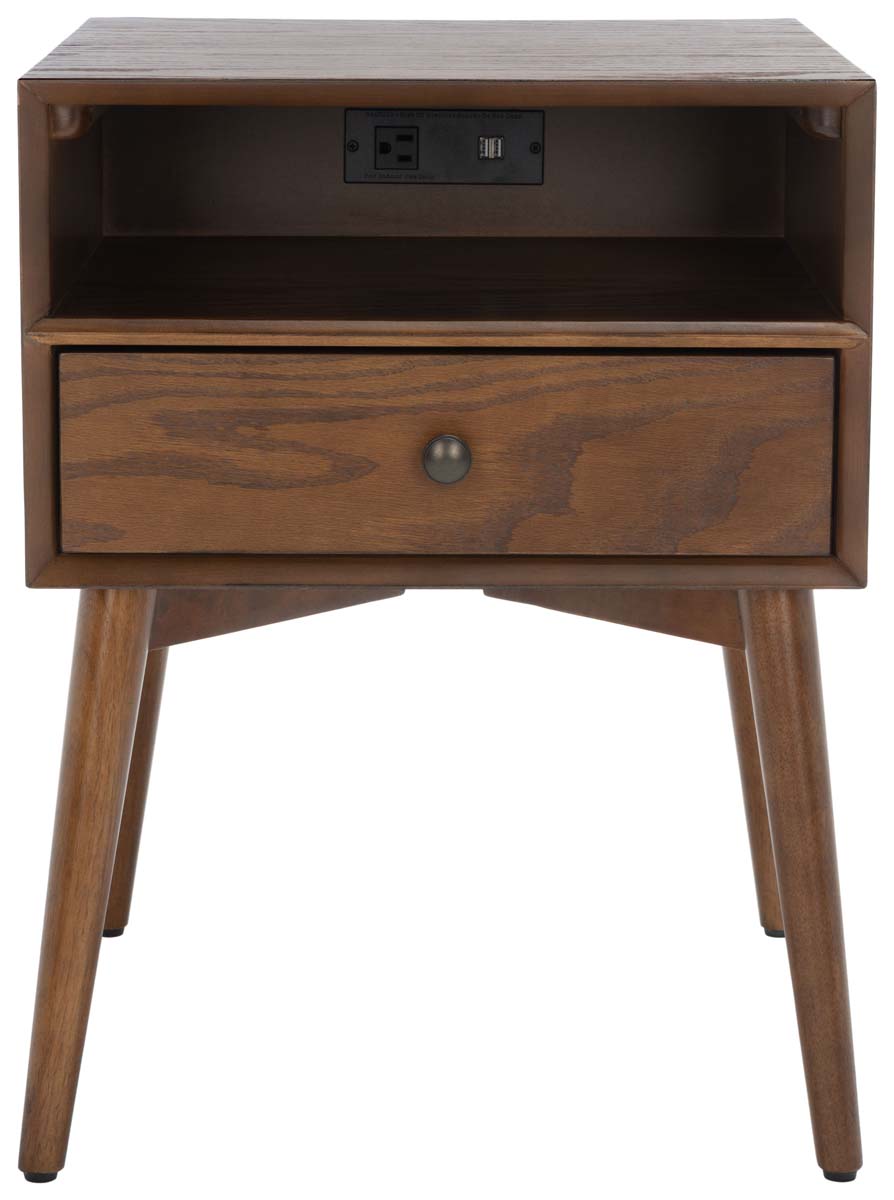 Scully Nightstand W/ Usb | Safavieh - Oak / Gold | Safavieh - Oak / Gold