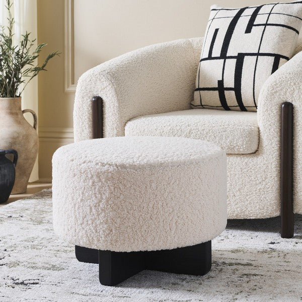 Alistair Round Ottoman | Safavieh - OTT4503 - Off White / Black