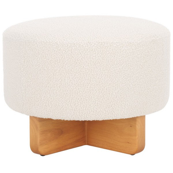 Riah Boucle Round Ottoman | Safavieh - OTT4504 - Off White / Natural