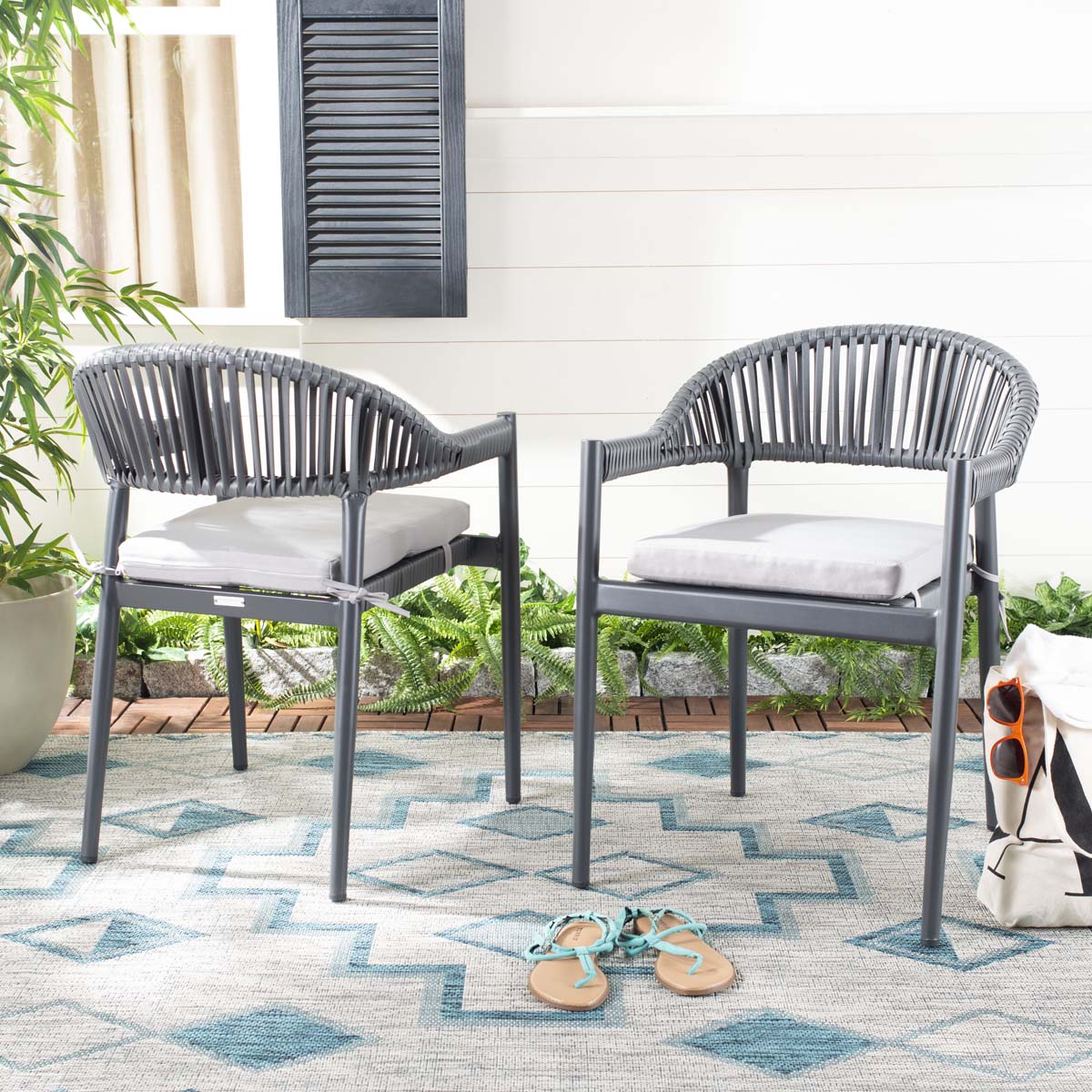 Safavieh Greer Stackable Rope Chair , PAT4023 - Grey/Grey Cushion (Set of 2)