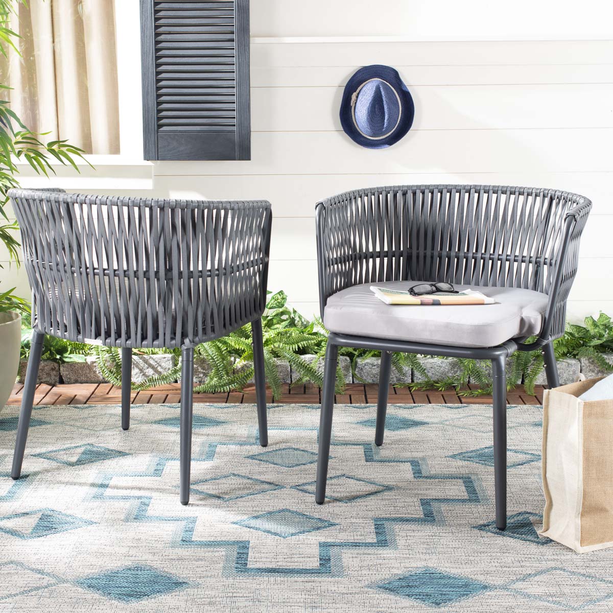 Safavieh Kiyan Rope Chair , PAT4028 - Grey/Grey Cushion (Set of 2)