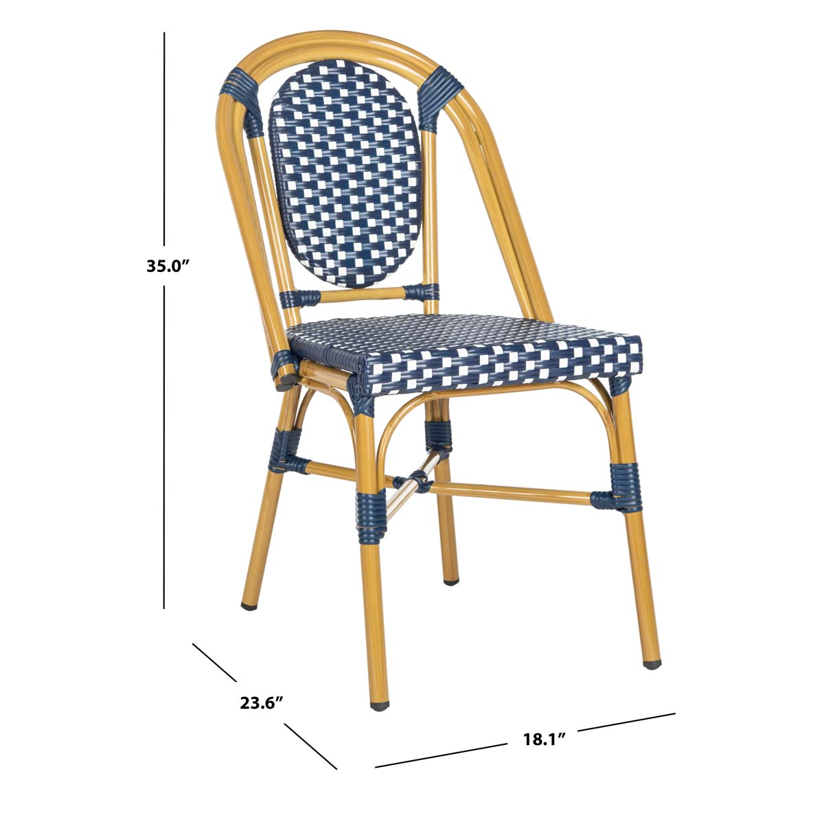 Safavieh Lenda French Stackable Bistro Chair , PAT4036 - Navy/White/Brown Frame (Set of 2)