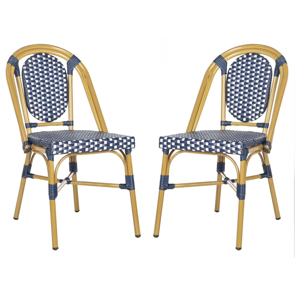 Safavieh Lenda French Stackable Bistro Chair , PAT4036 - Navy/White/Brown Frame (Set of 2)