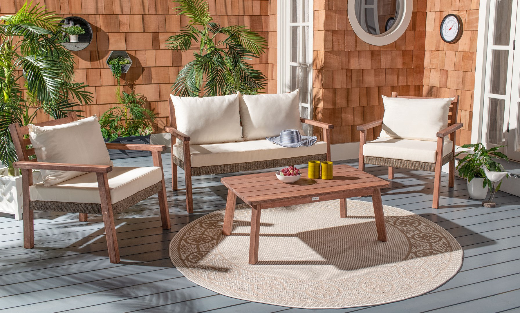 Reid 4 Pc Living Set | Safavieh - PAT7051 - Natural / Beige