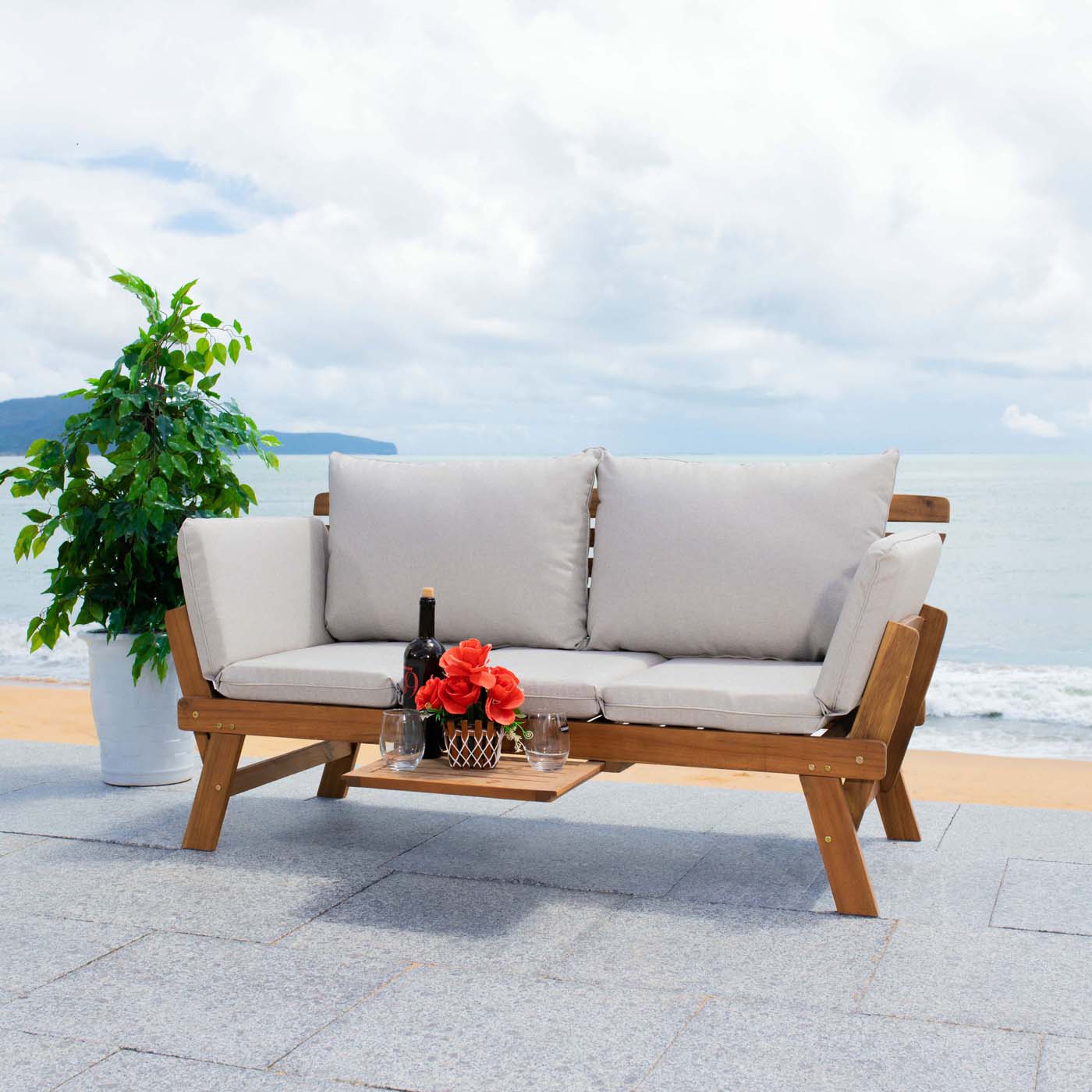 Safavieh Emely Outdoor Daybed , PAT7300 - Natural / Light Grey