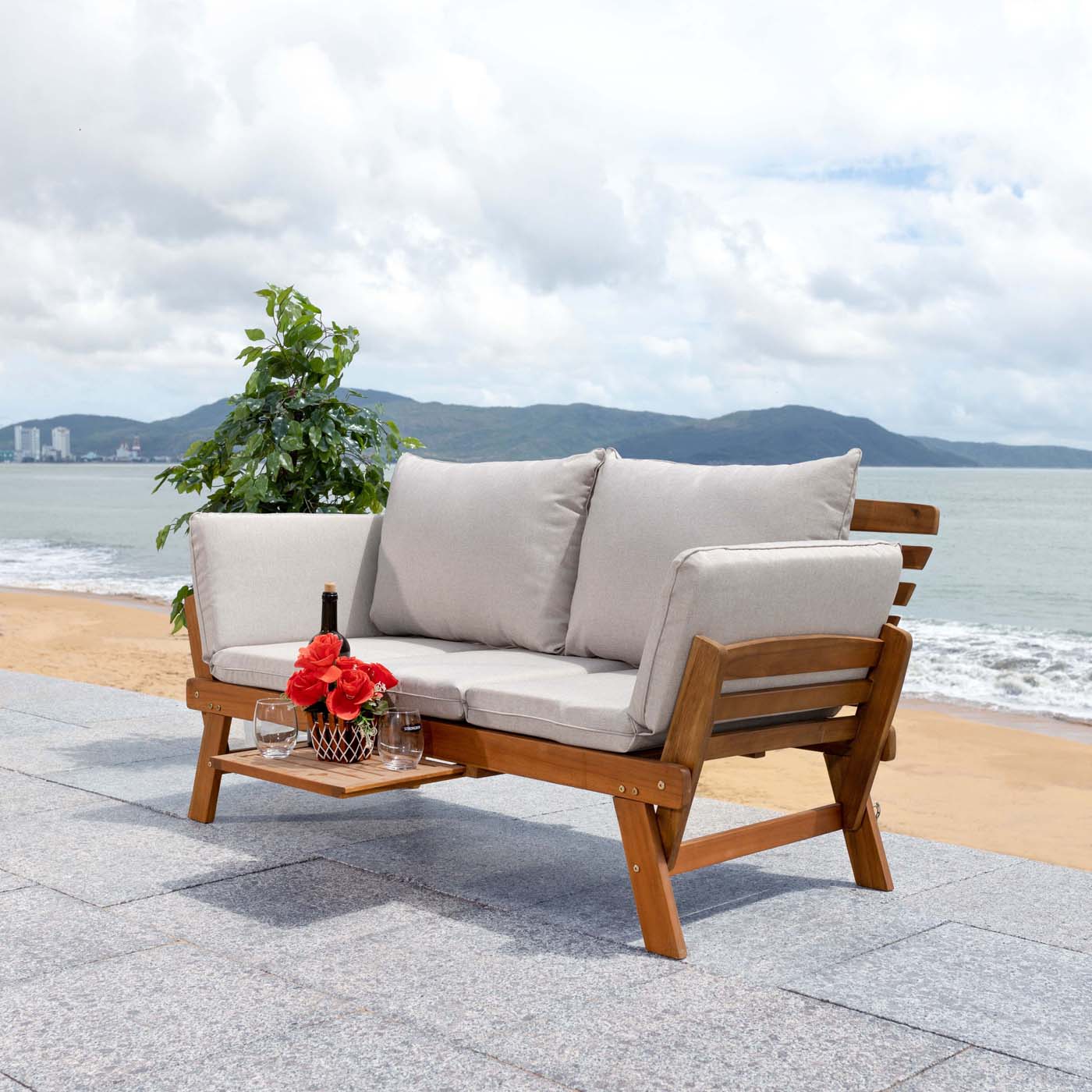 Safavieh Emely Outdoor Daybed , PAT7300 - Natural / Light Grey