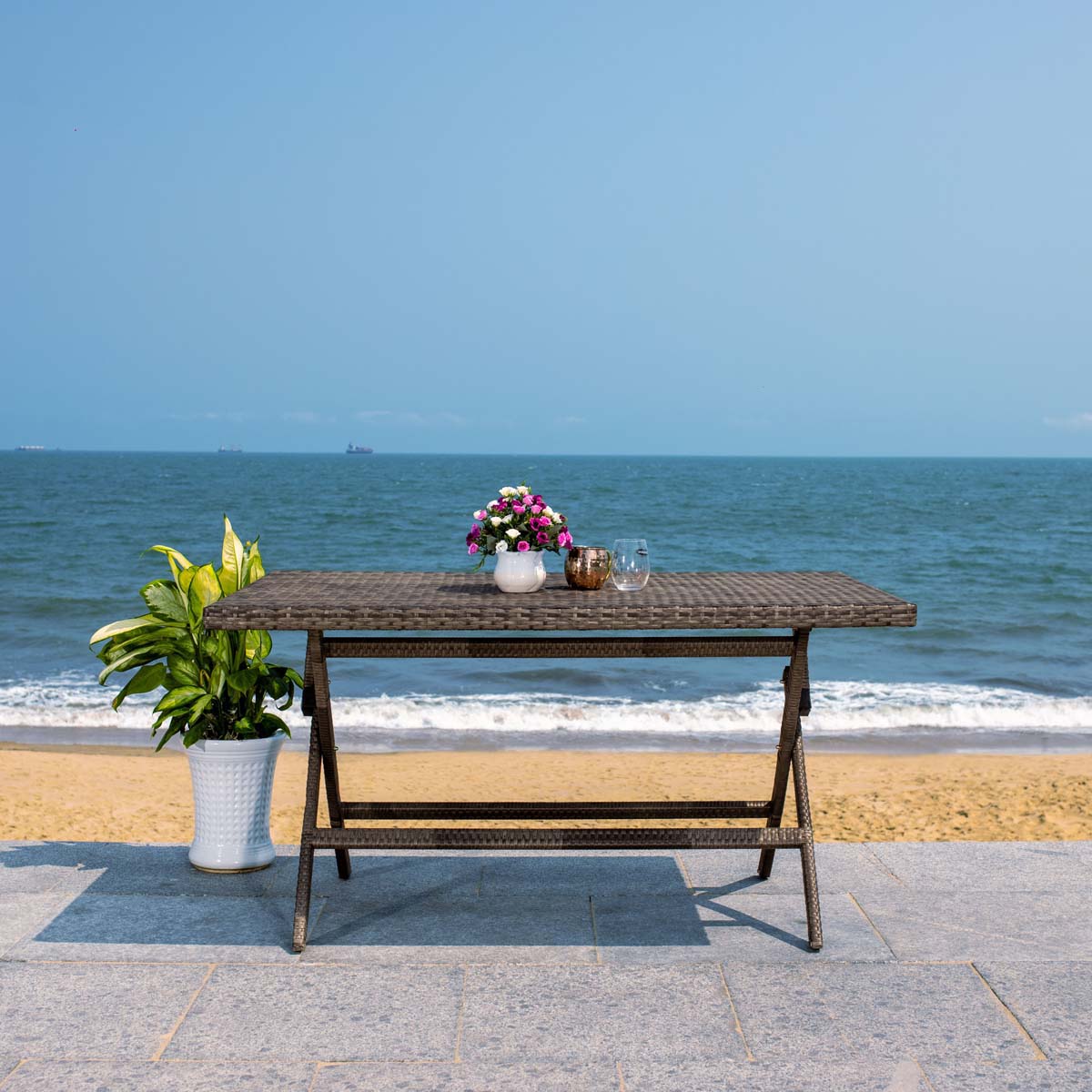 Akita Folding Table | Safavieh - PAT7503 - Grey Brown / White
