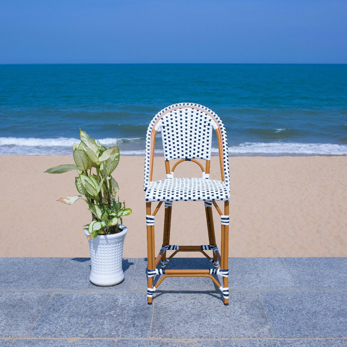 California Counter Stool | Safavieh - PAT7532 - White / Navy