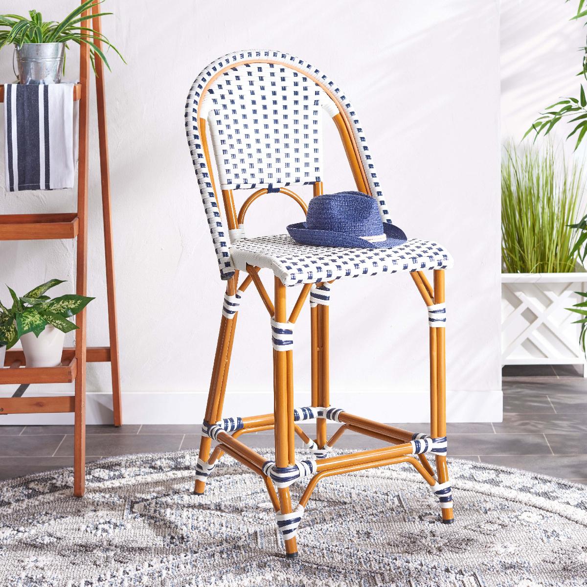 California Counter Stool | Safavieh - PAT7532 - White / Navy