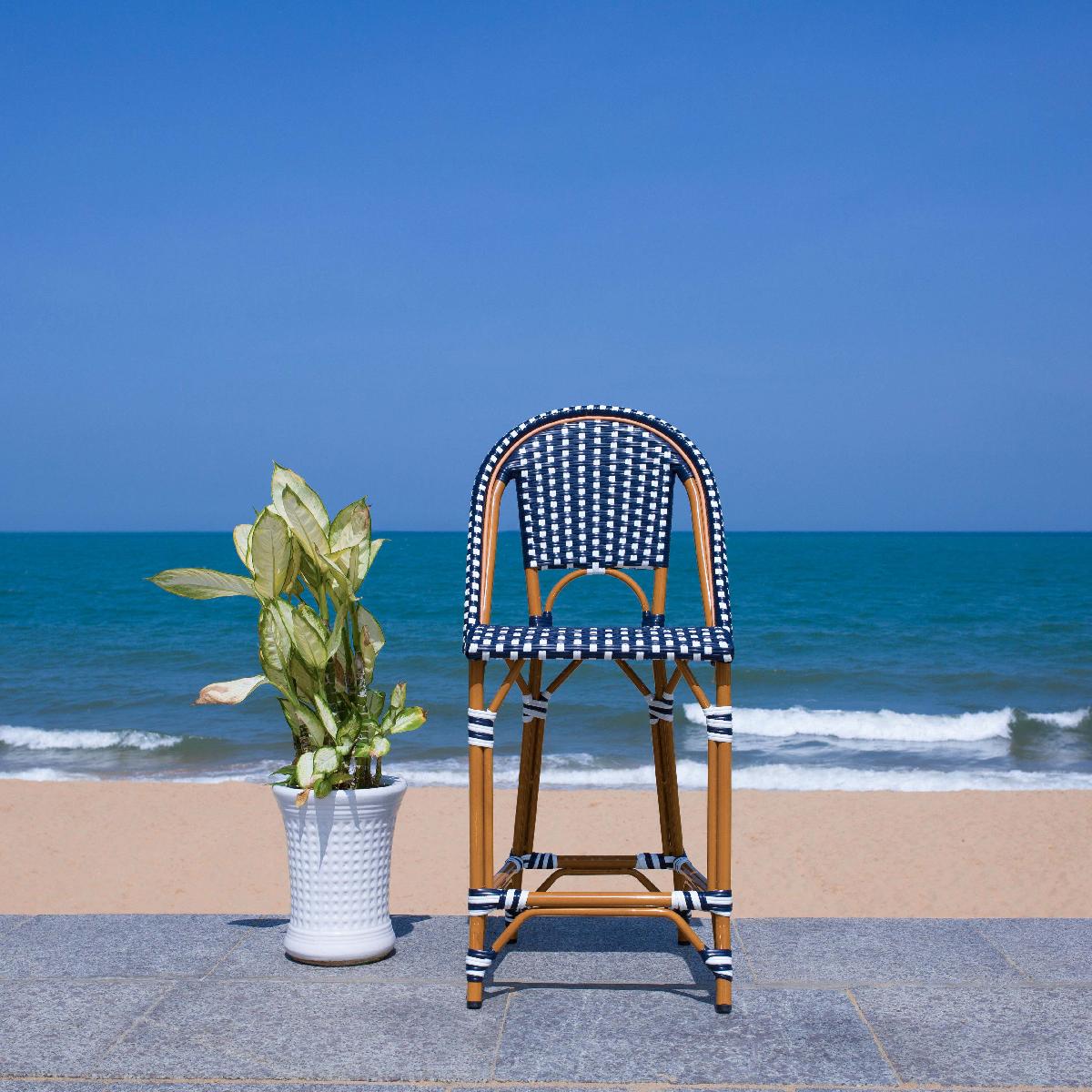 California Counter Stool | Safavieh - PAT7532 - Navy / White