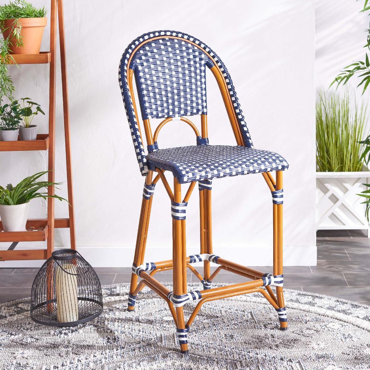 California Counter Stool | Safavieh - PAT7532 - Navy / White