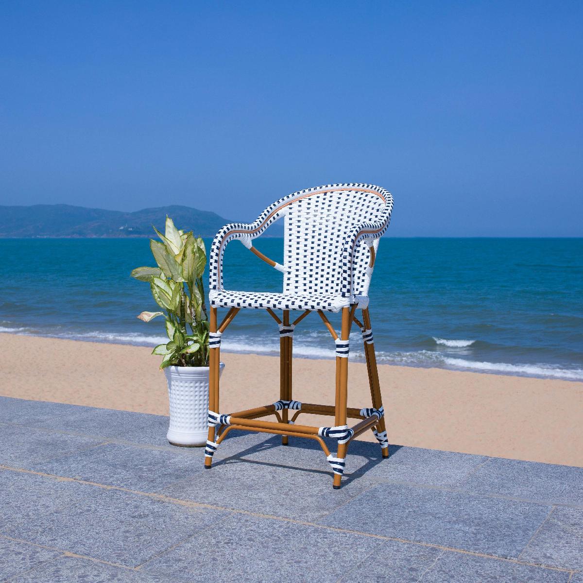 California Counter Stool W / Arms, PAT7533 - White / Navy