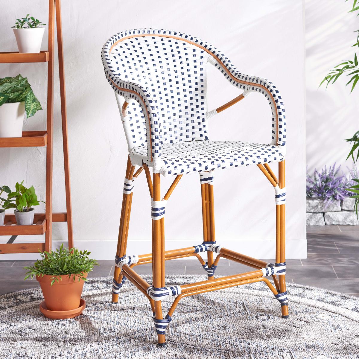 California Counter Stool W / Arms, PAT7533 - White / Navy