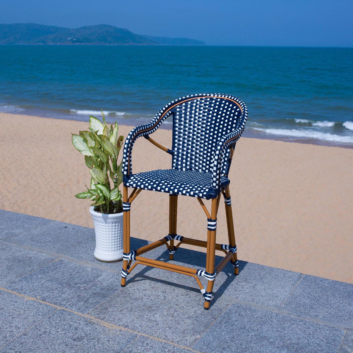 California Counter Stool W / Arms, PAT7533 - Navy / White