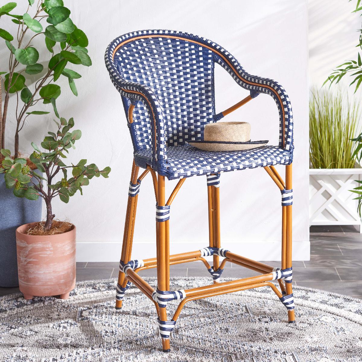 California Counter Stool W / Arms, PAT7533 - Navy / White