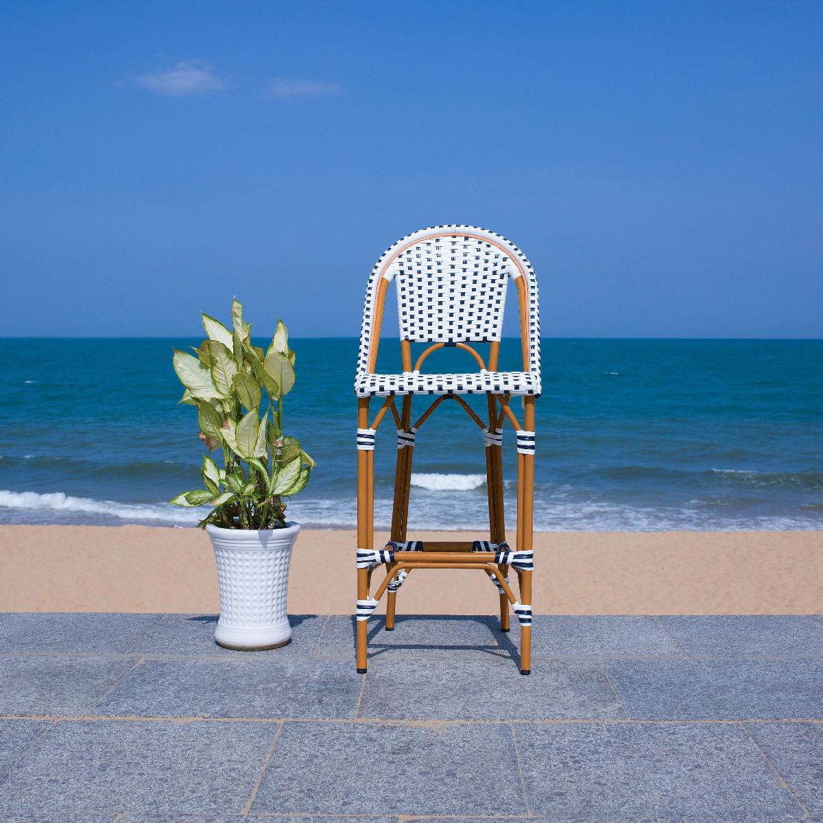 California Bar Stool | Safavieh - PAT7534 - White / Navy