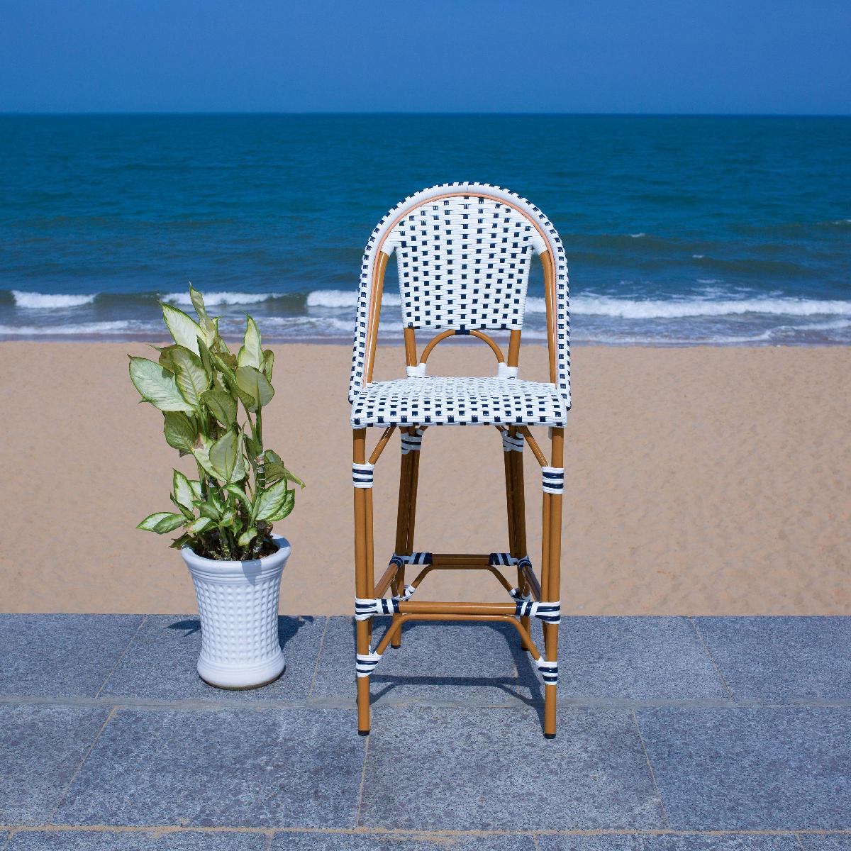 California Bar Stool | Safavieh - PAT7534 - White / Navy