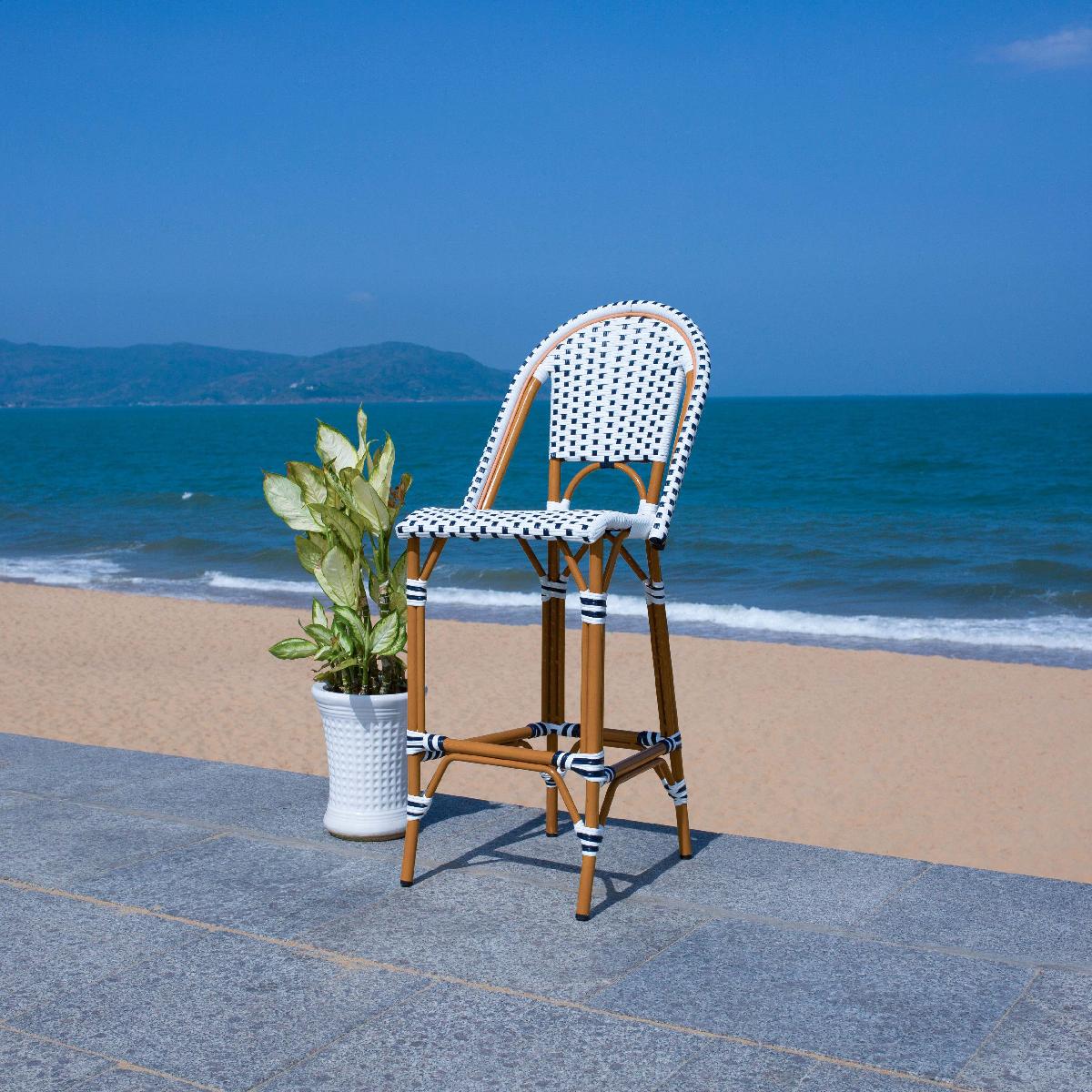 California Bar Stool | Safavieh - PAT7534 - White / Navy