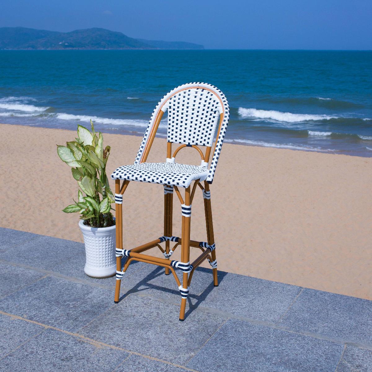 California Bar Stool | Safavieh - PAT7534 - White / Navy