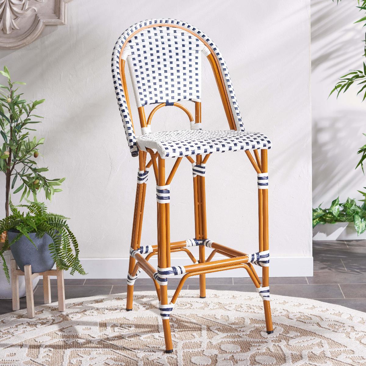 California Bar Stool | Safavieh - PAT7534 - White / Navy