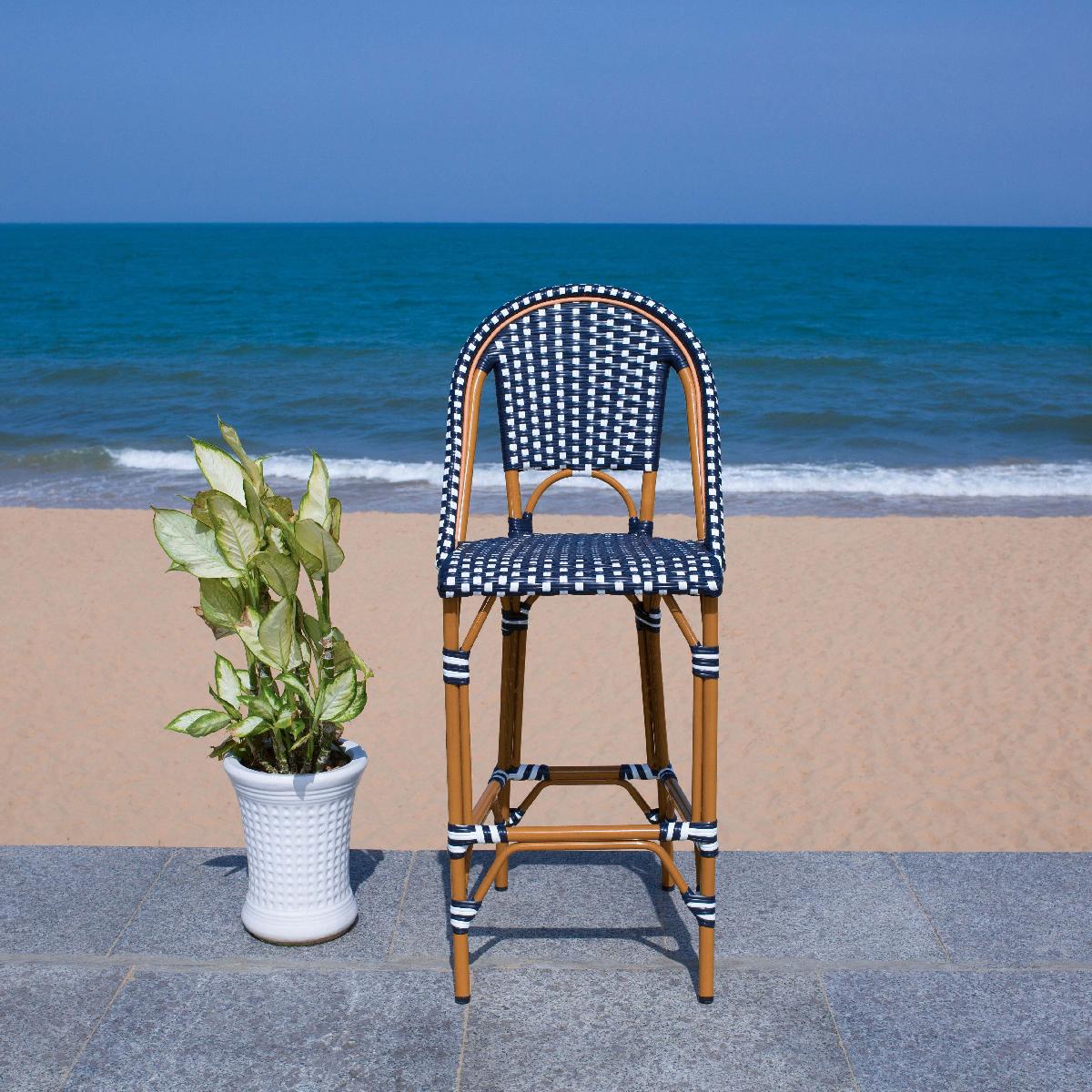 California Bar Stool | Safavieh - PAT7534 - Navy / White