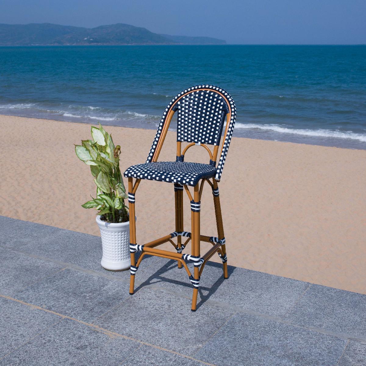 California Bar Stool | Safavieh - PAT7534 - Navy / White