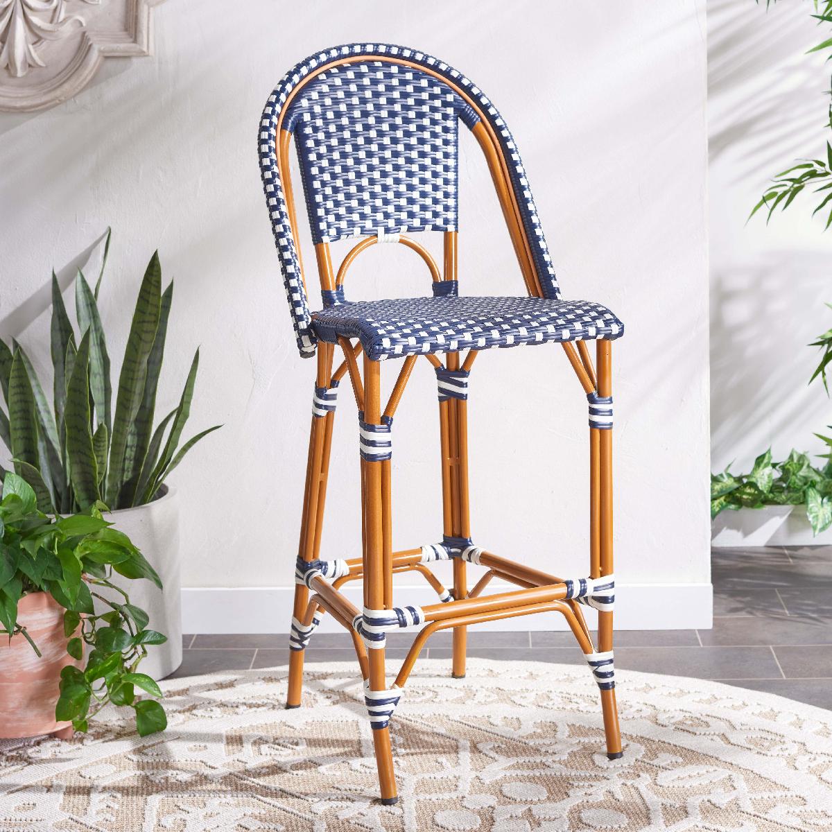 California Bar Stool | Safavieh - PAT7534 - Navy / White