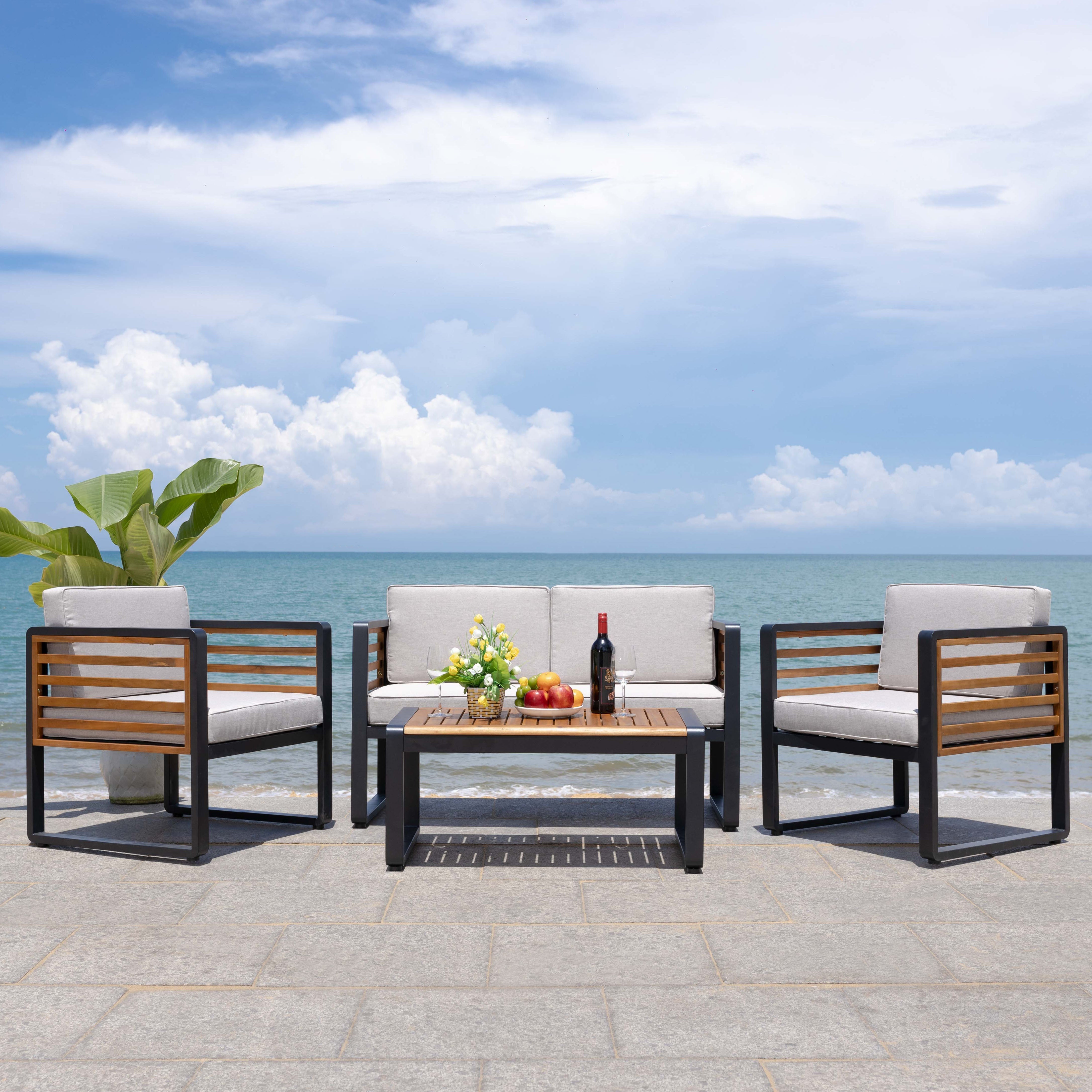 Safavieh Vesta 4 Pc Living Set, PAT7737 - Black / Light Grey