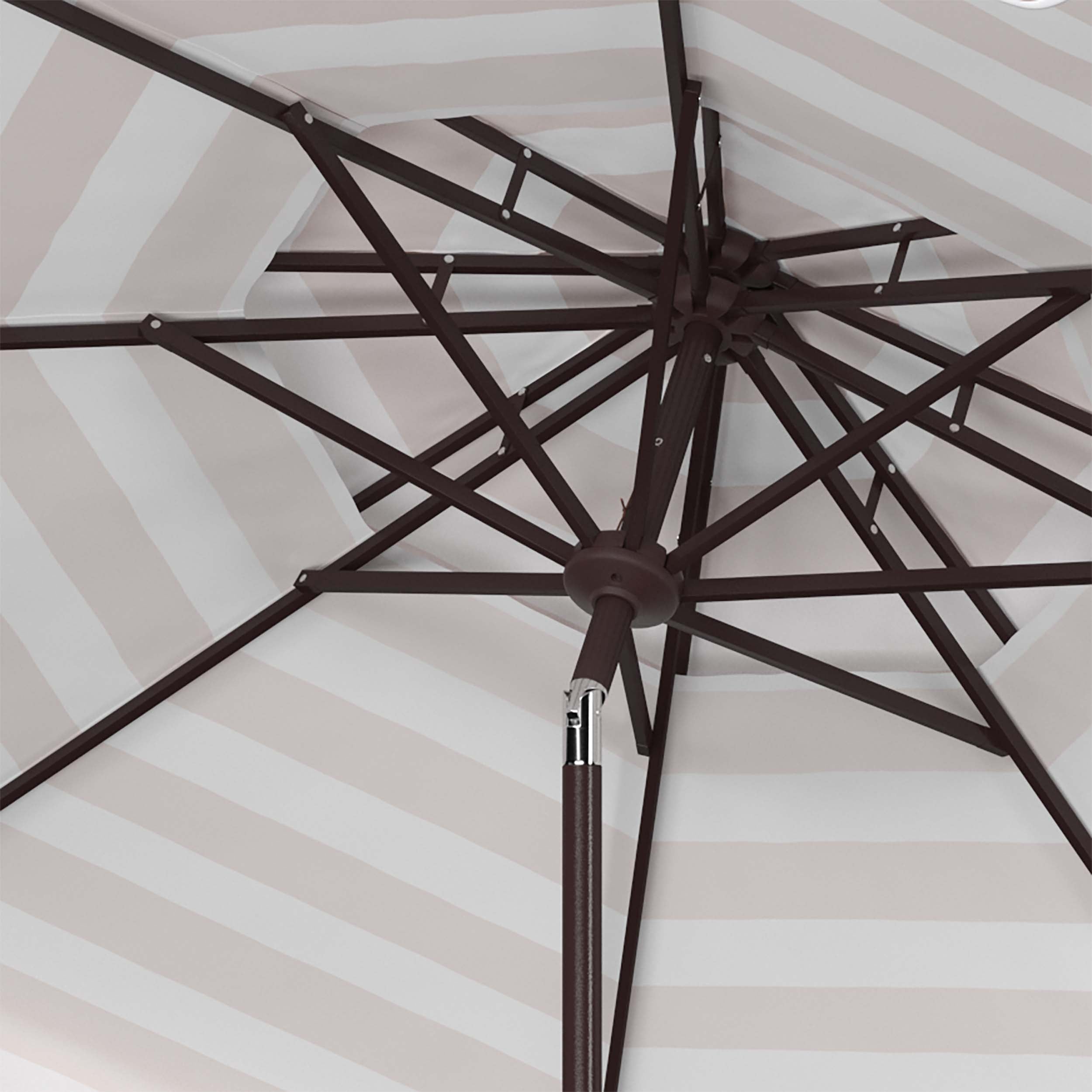 Safavieh Vienna 9Ft Rnd Double Top Crank Umbrella , PAT8211 - Beige Stripe