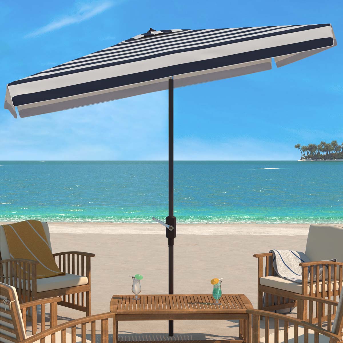 Safavieh Elsa Fashion Line 6.5 X 10 Ft Rect Umbrella , PAT8303 - Black/White