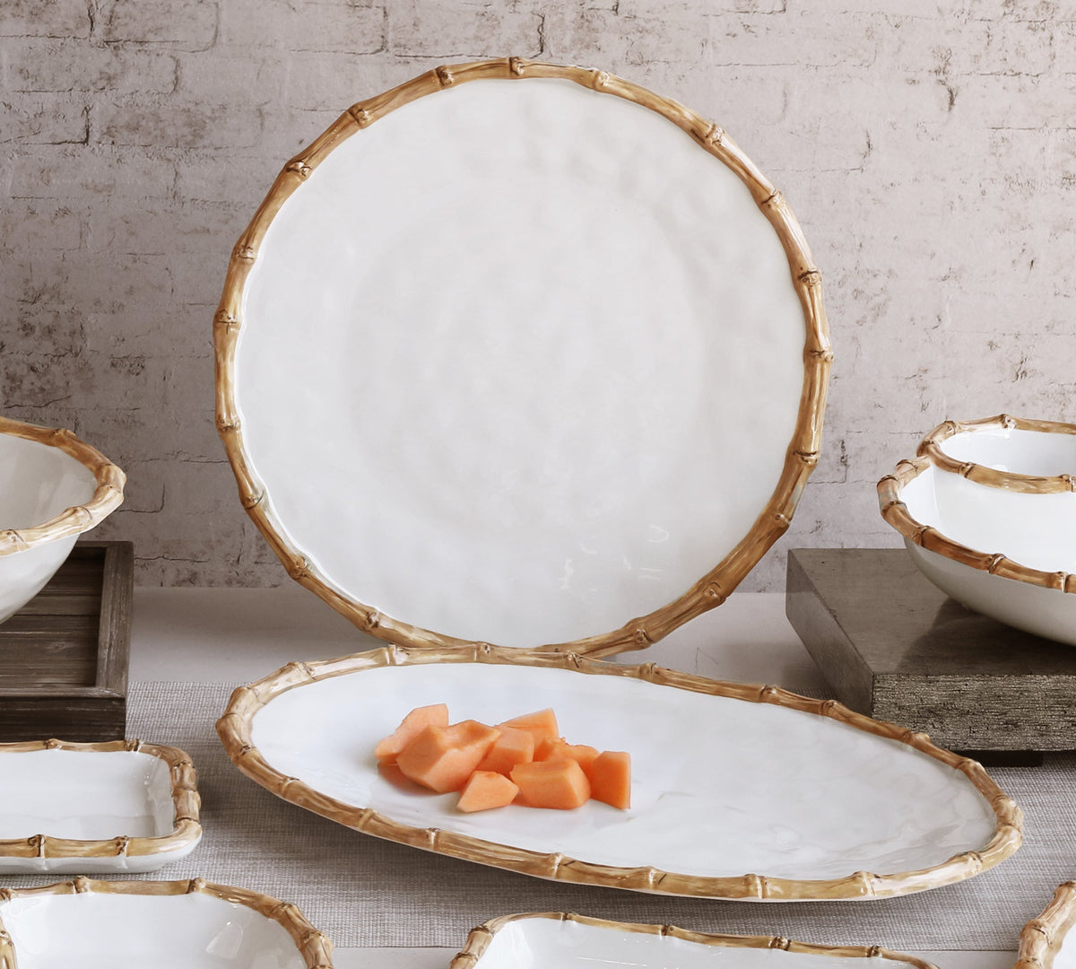 VIDA Bamboo Large Oval Platter (White and Natural)