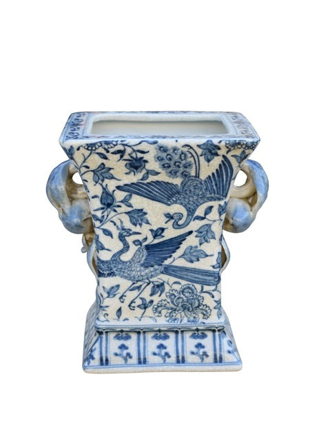 chinese pot planter Bird & Floral Square Cachepot Planter
