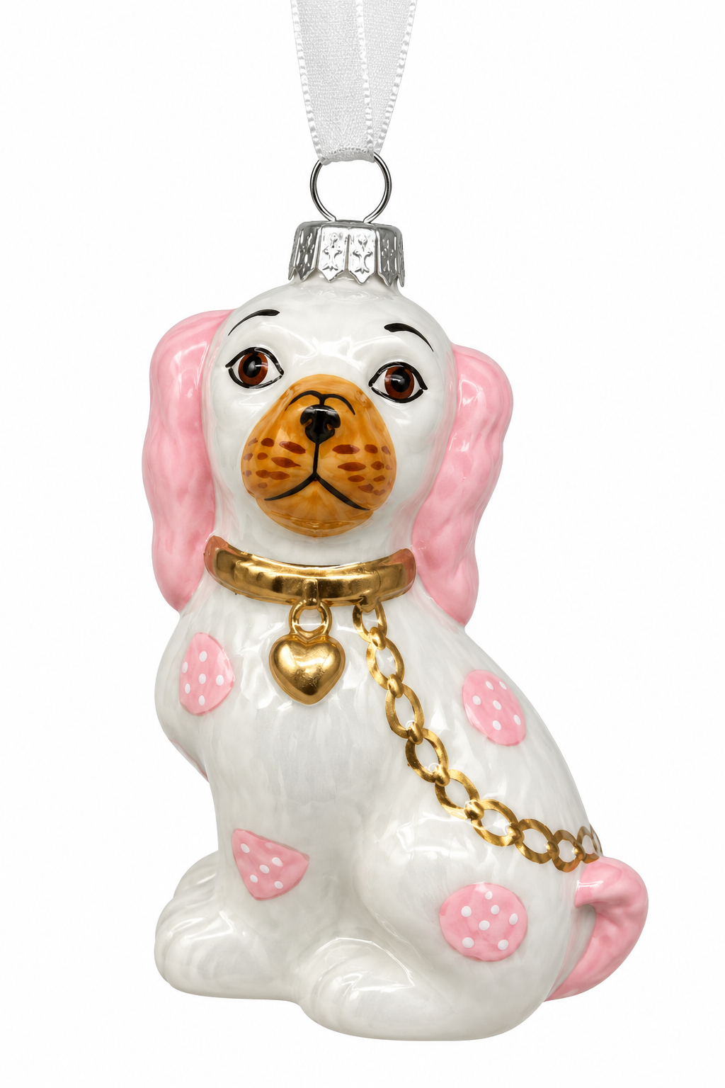 PINK & WHITE STAFFORDSHIRE ORNAMENT