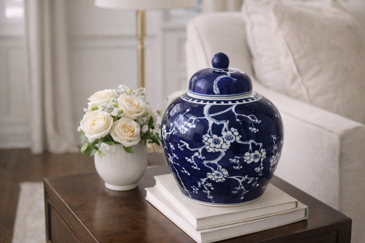 ROUND NAVY CHERRY BLOSSOM JAR