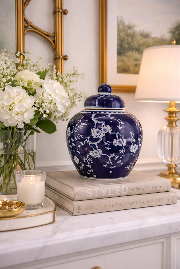 ROUND NAVY CHERRY BLOSSOM JAR