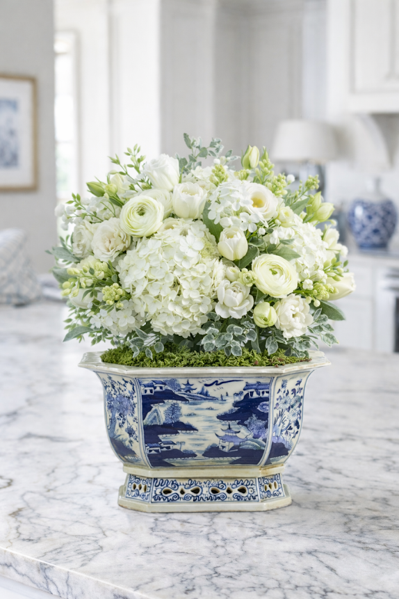 Village Scene Scalloped Pierced Planter