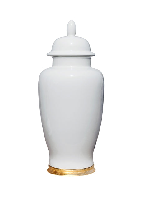 WHITE TEMPLE JAR With Gold Base